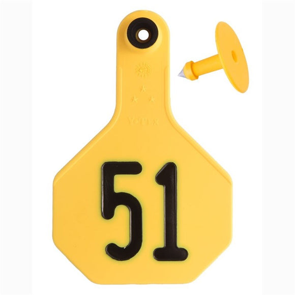 Y-Tex 3 Star Medium Cattle Id Ear Tags Yellow Numbered 51-75 (Medium, Yellow)