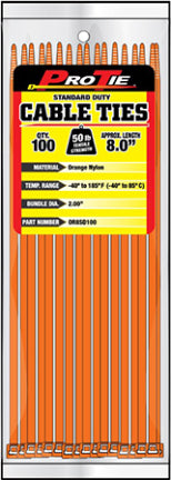 CABLE TIES 8 ORANGE SD 100/PK